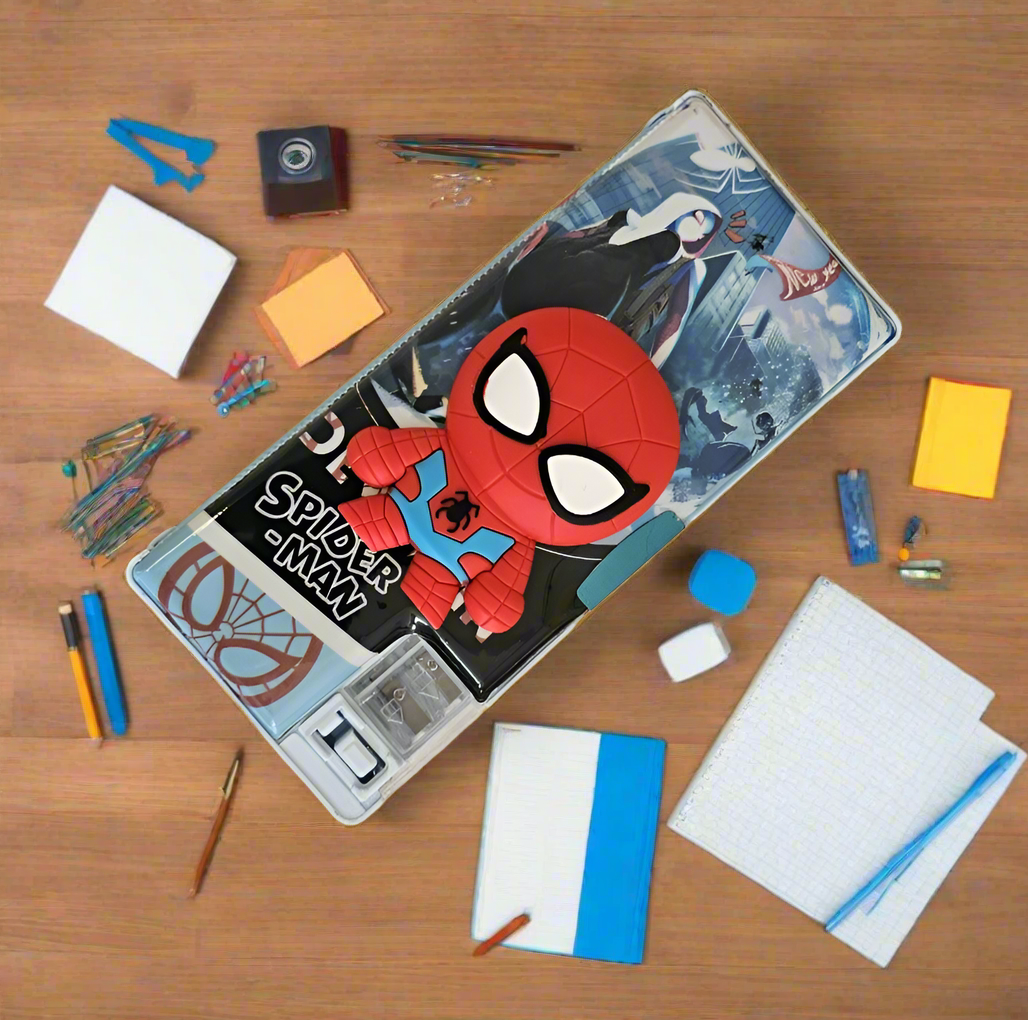 Interactive magnetic compass box for kids, Spider-Man design, with sharpener, www.usmile.toys.